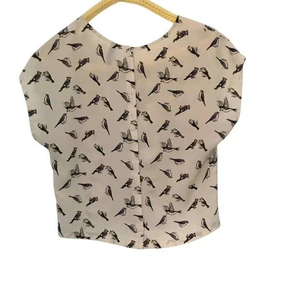 Blouse with Birds and Buttons on Back, Size Small - Picture 2 of 6